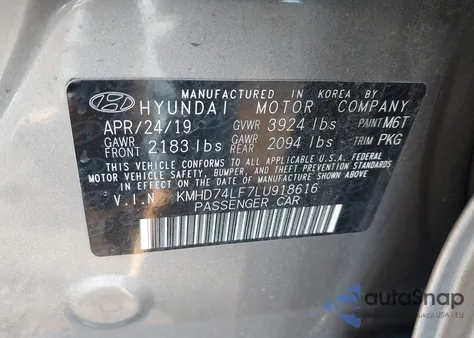 2020 Hyundai Elantra Se z USA, uszkodzony, nr VIN KMHD74LF7LU918616
